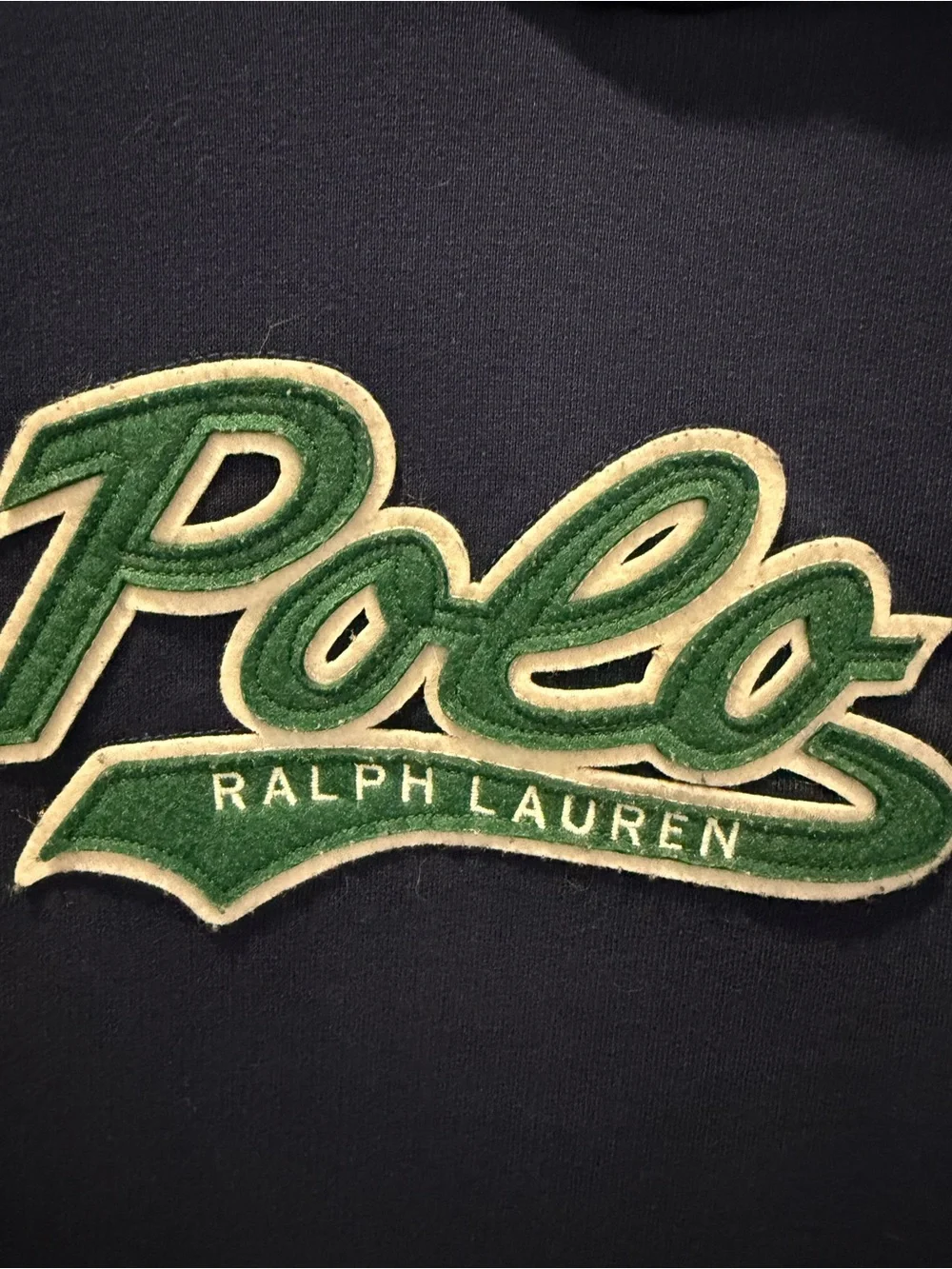 Ralph Lauren Navy Sweatshirt with Green Chenille Polo Script